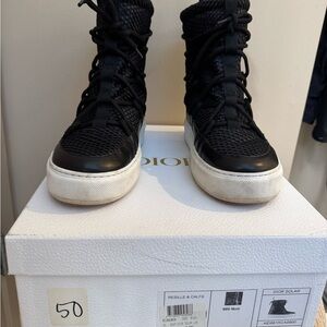 Christian Dior Black Leather/Mesh Resille Dior Solar Flat Boots Size 7.5 37